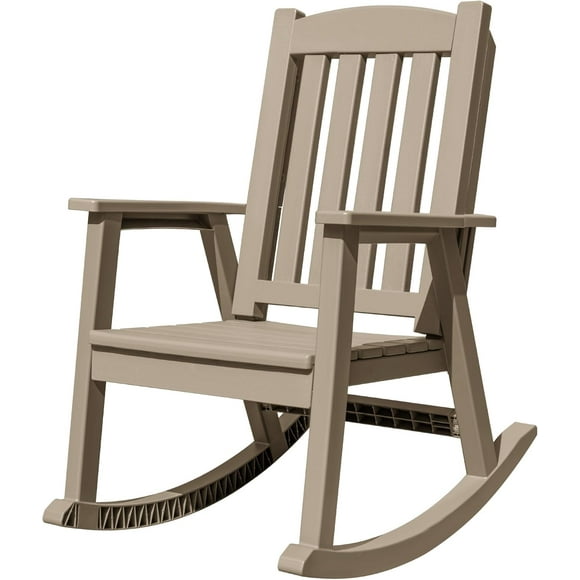 WLXIANG PP Material Rocking Chair Outdoor Indoor All Weather High Back Patio Rocker for Adult Heavy Duty Rocking Chair for Patio Backyard Porch Garden (Heavy Duty, Light Brown)