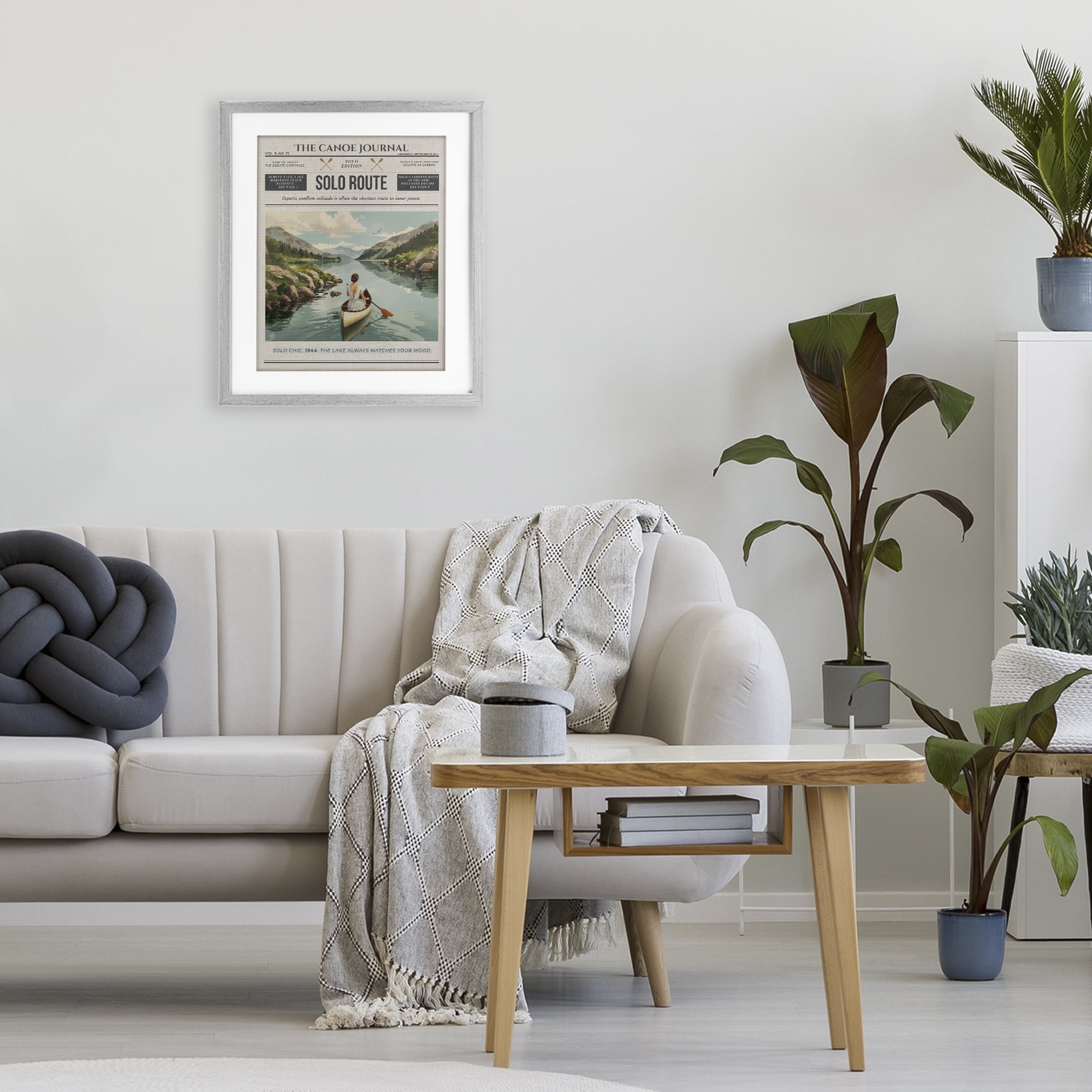 Stupell Industries Canoe Journal Newspaper Gray Framed Print Under Glass, design by A Barefoot Stylist