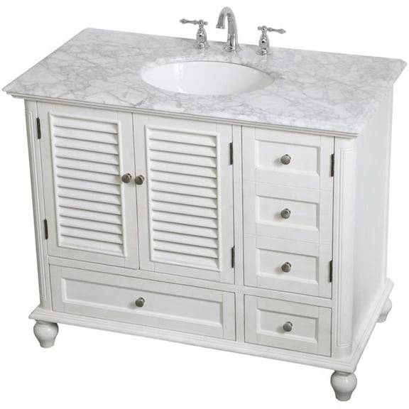 Elegant Decor Rhodes 42" Single Marble Top Bathroom Vanity in Antique White