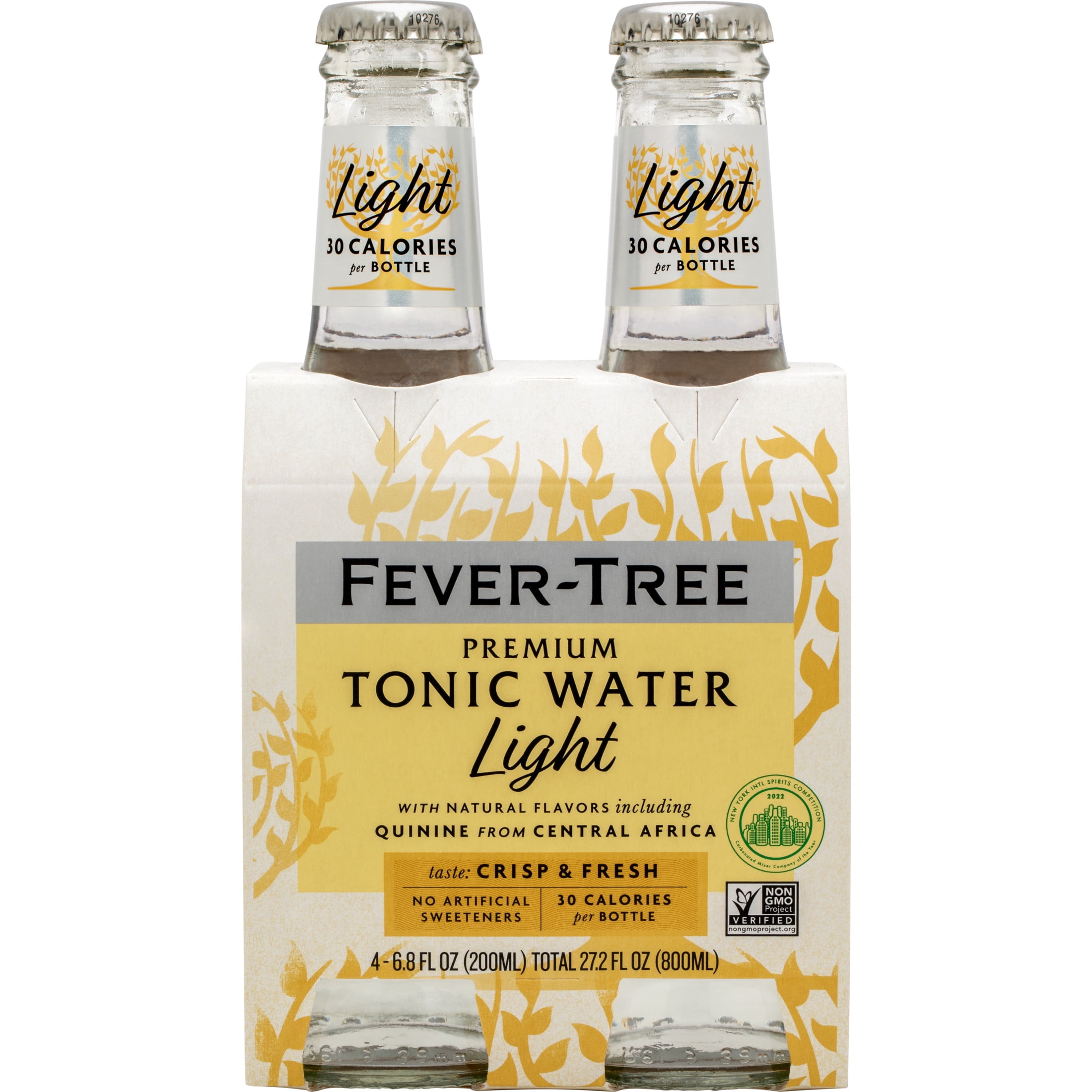 (2 pack) Fever-Tree Light Premium Tonic, 4 Pack, 200 ML Glass Bottles, 0% ABV
