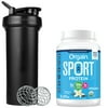 Orgain Organic Sport Vegan, Gluten Free, Protein Powder, Vanilla (2.01 LB) with BlenderBottle Classic V2 45-Ounce Shaker Bottle for Protein Shakes, Black and Bonus Nutrition Basics Whisk Ball