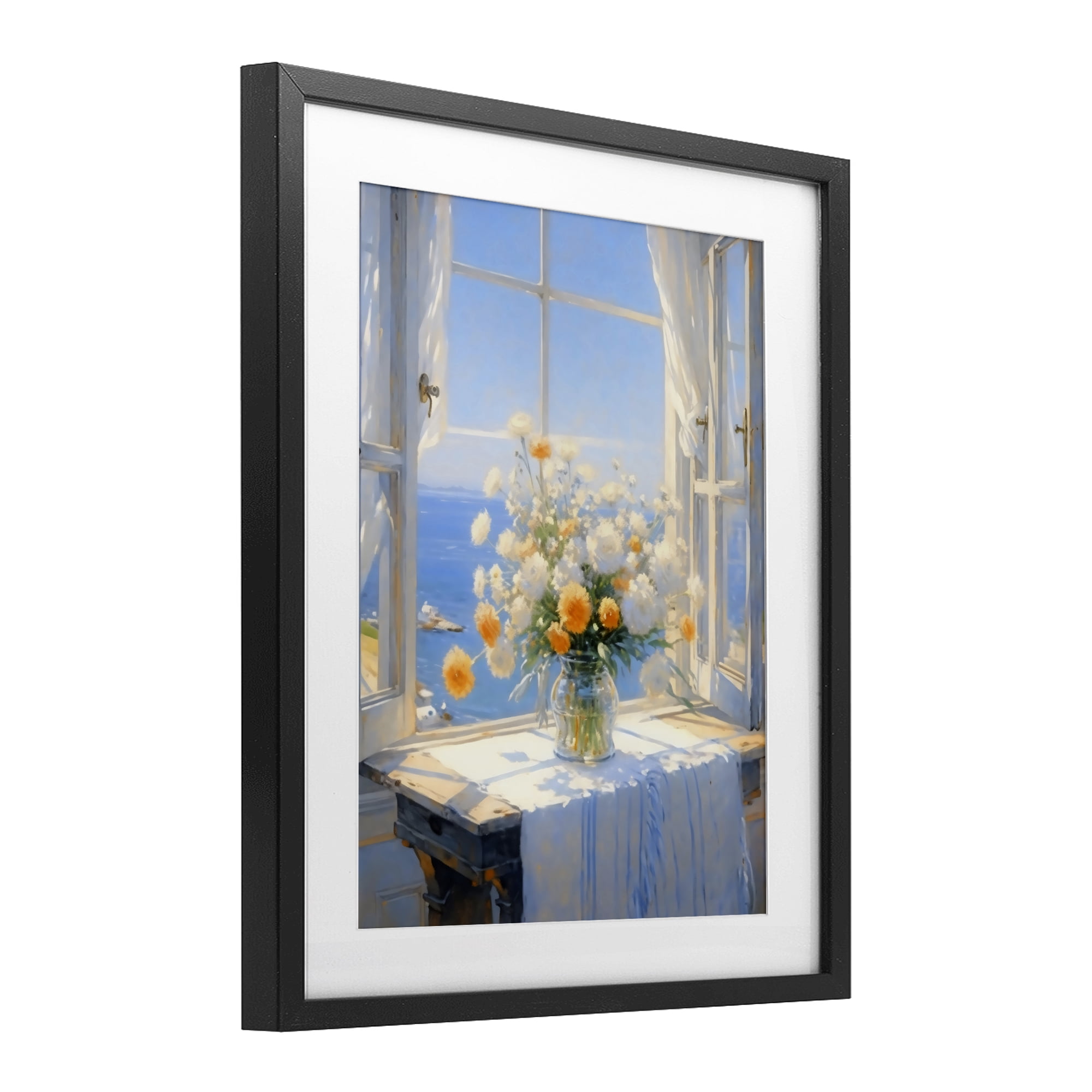 Stupell Industries Floral Window View of Sea Black Framed Print Under Glass, design by Creative Studio