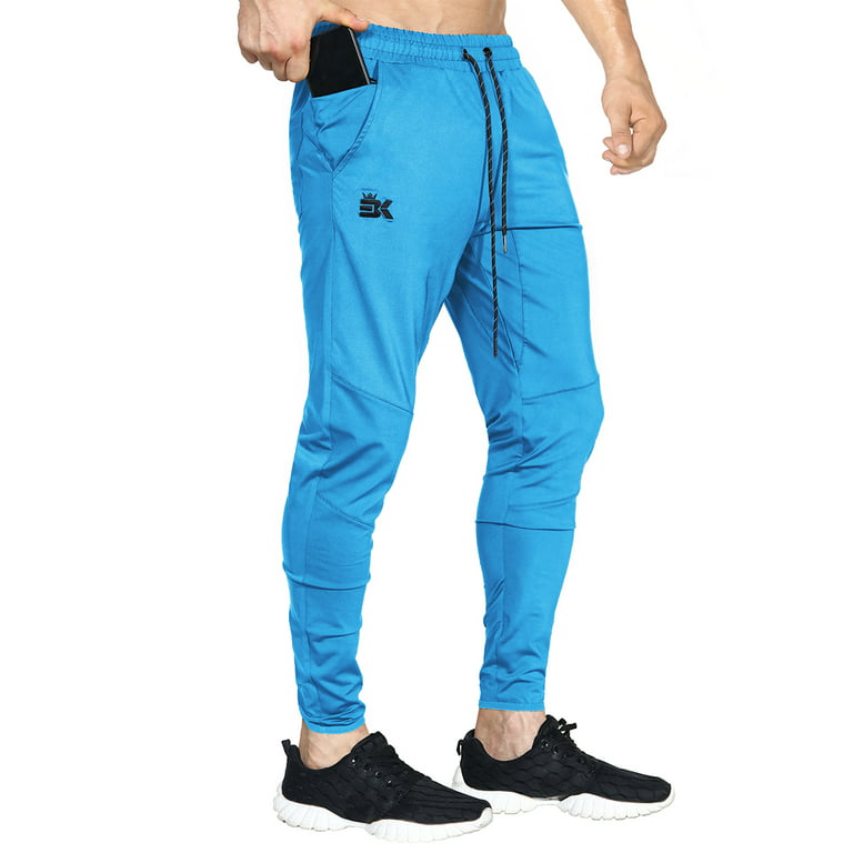BROKIG Mens Lightweight Gym Joggers Pants Workout Athletic Sweatpants with  Zip Pocket (Large, Light Blue)