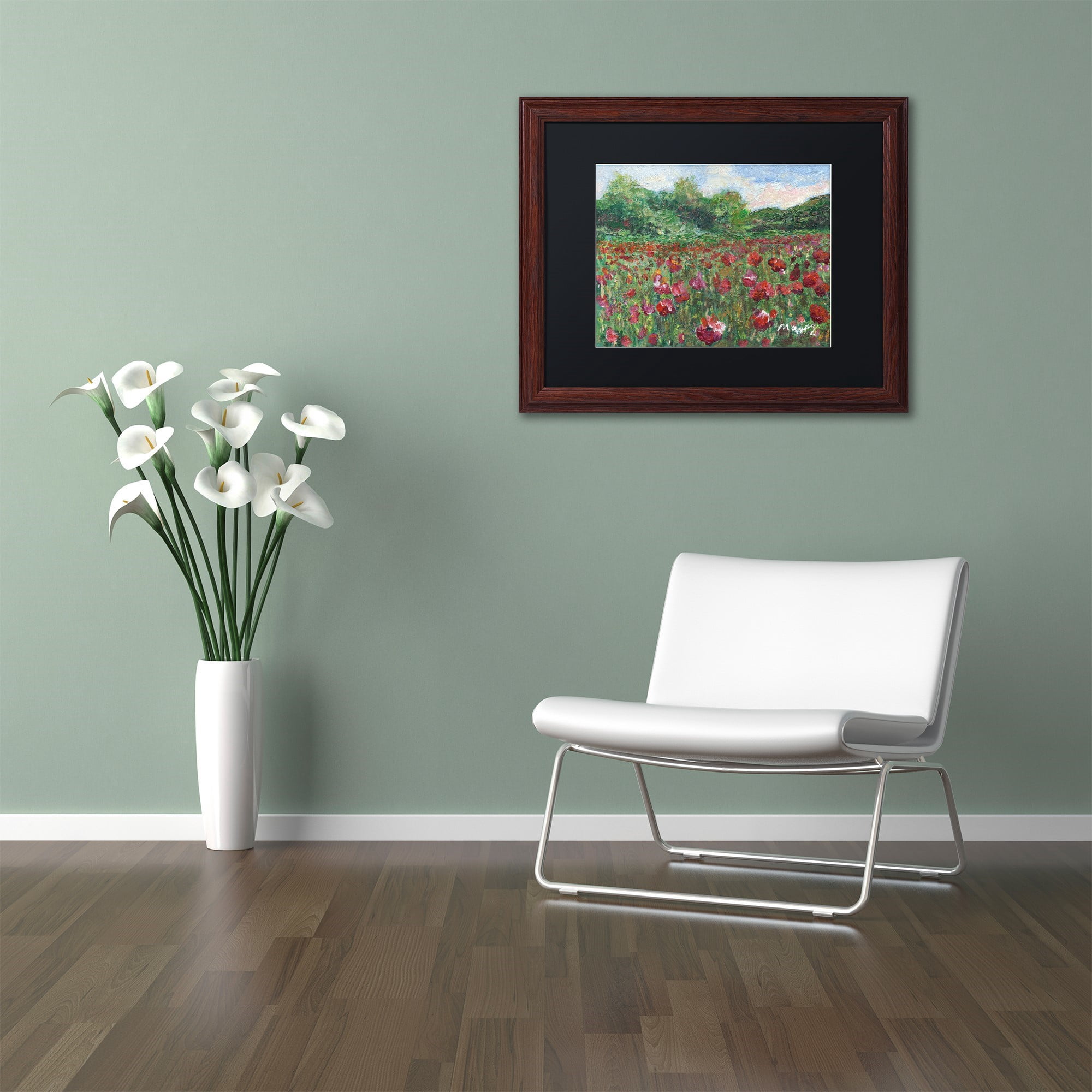 Trademark Fine Art "Poppy Field Wood" Canvas Art by Manor Shadian Black Matte, Wood Frame