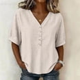 thumbnail image 1 of Neewe Women's Tops Dressy Casual Spring Fall Blouses Short Sleeve Button V Neck Spring Tee Shirts, 1 of 8