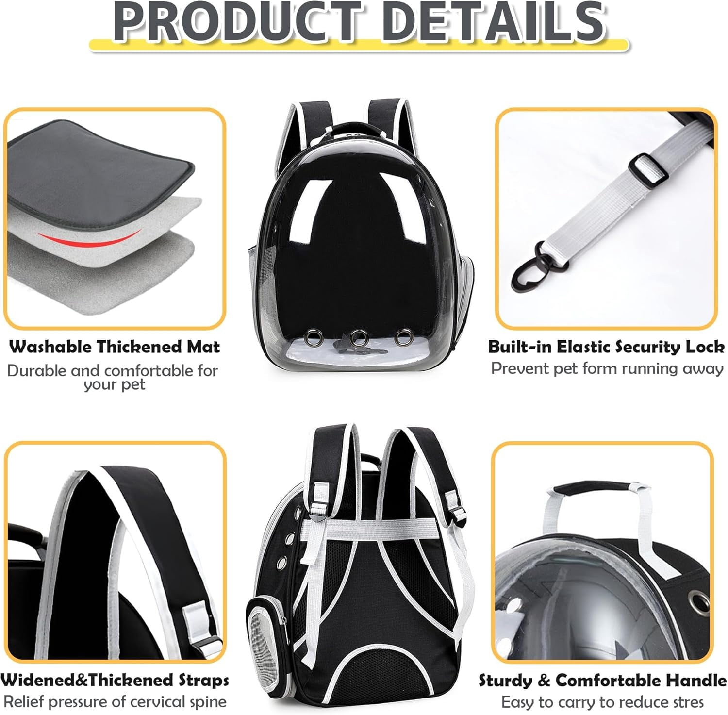 Cat Backpack Carrier Bubble Bag, Transparent Space Capsule Pet Carrier Dog Hiking Backpack, Small Dog Backpack Carrier for Cats Puppies Airline Approved Travel Carrier Outdoor Use Black