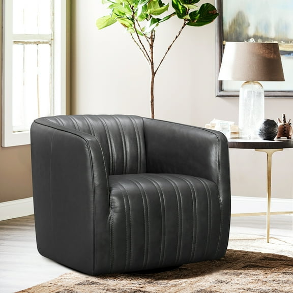 Aries Leather 45- Degree Return Swivel Barrel Chair