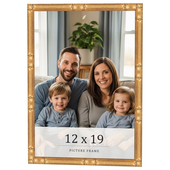 12x19 Frame Gold Bamboo Solid Wood Picture Frame | 0.75 Inch Moulding Width | Interior Frame Depth