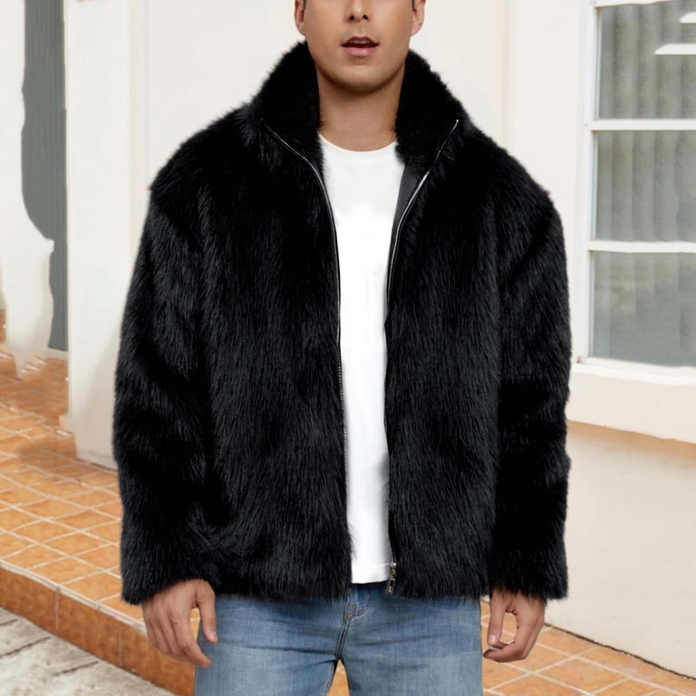 ジャケット・アウター luxurious fur zip wool jacket Xcmzpl Faux Fur Coat Winter Jackets for Men Zip Up Warm Winter