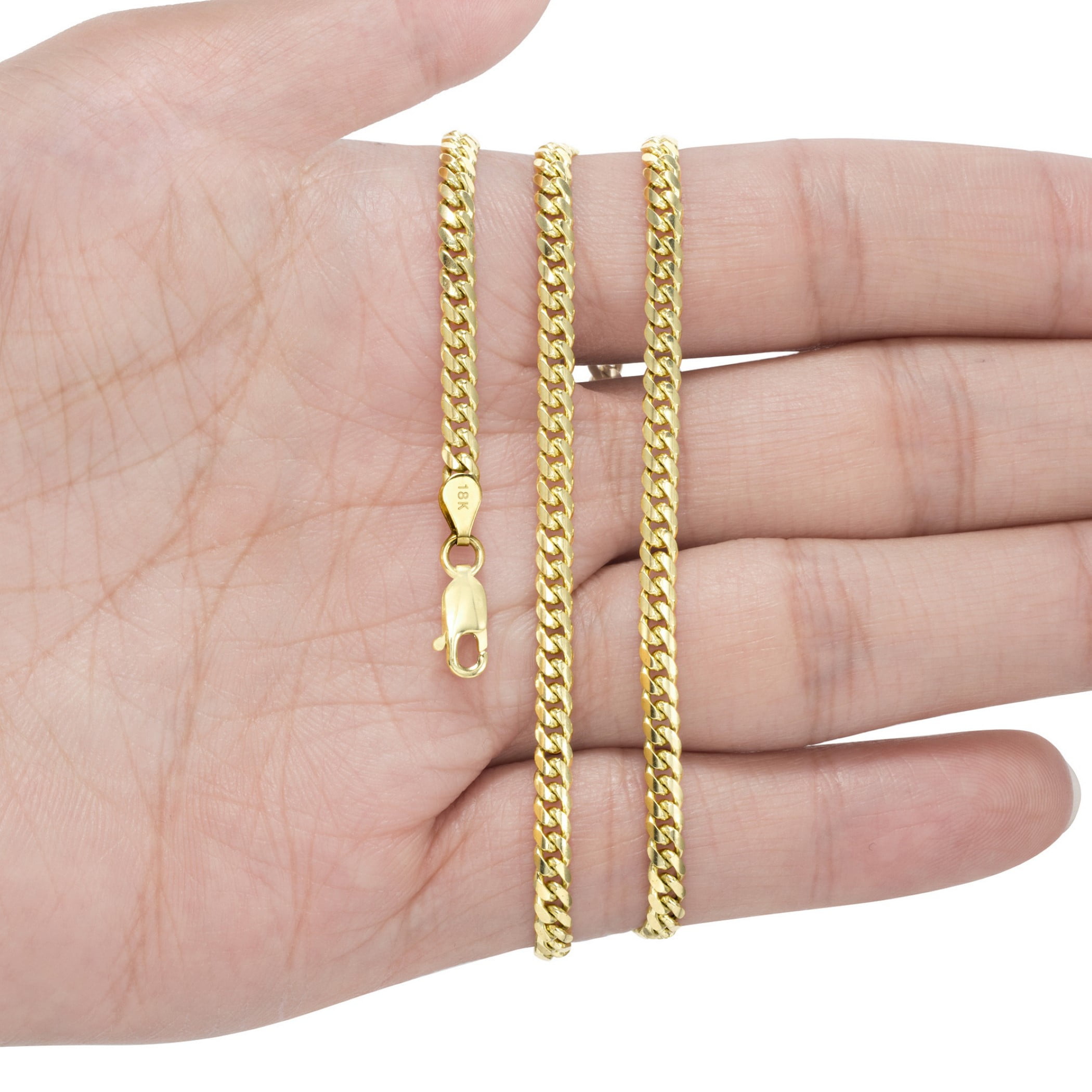 Nuragold 18k Real Yellow Gold Solid Miami Cuban Link 2.7mm Chain Necklace (16"-30") Italian Jewelry for Men & Women