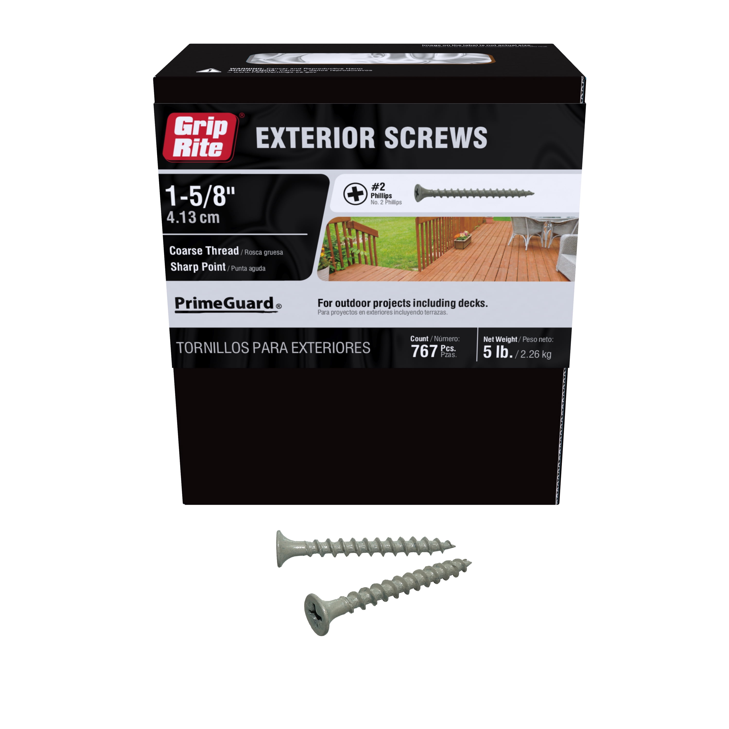 (2 pack) Grip-Rite PrimeGuard Ten #8 x 1-5/8 in. Wood to Wood Deck Screw 5 lb.