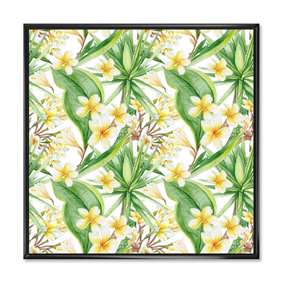 Designart 'Yellow Flowers and Tropical Foliage IX' Modern Framed Canvas Wall Art Print