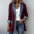 thumbnail image 2 of Women Denim Patchwork Jacket Long Sleeve Button Cardigan Jackets | Denim Patchwork Jackets for Women Rollable Denim Cuffs Collared Shirt Jacket Side Jean Pockets Cardigan Jackets, 2 of 6