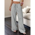 thumbnail image 4 of Women'S Palazzo Pants Summer High Waisted Wide Leg Drawstring Flowy Beach Trousers with Pockets Light Gray XL, 4 of 7