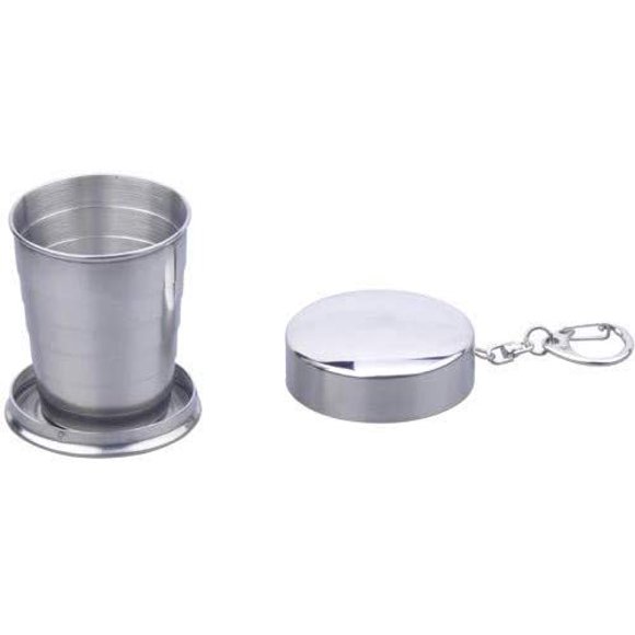 cKB Products collapsible cupShot glass - All Stainless Steel - Holds 1 oz.50 mL - closes Flat - Includes Keychain or Belt-Loop clasp - Free PersonalizationEngraving