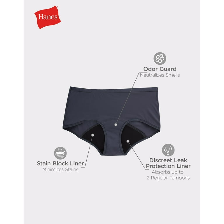 Hanes Comfort, Period. Women's Boyshort Underwear, Light Leaks, Neutrals,  3-Pack Assorted 7 