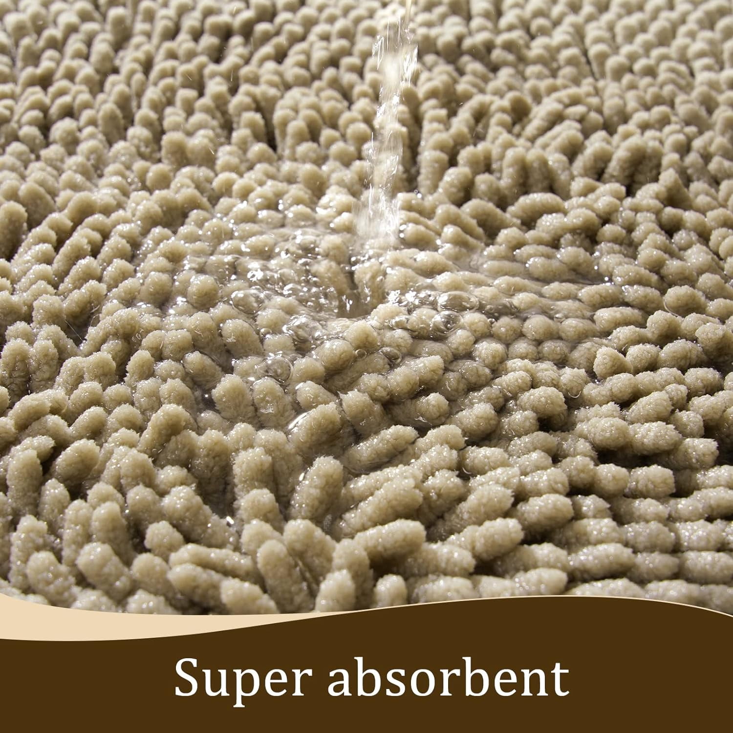 Luxury Bathroom Rug Shaggy Bath Mat 24 x 17 Inch, Washable Non Slip Bath Rugs for Bathroom Shower, Soft Plush Chenille Absorbent Carpets Mats, Beige