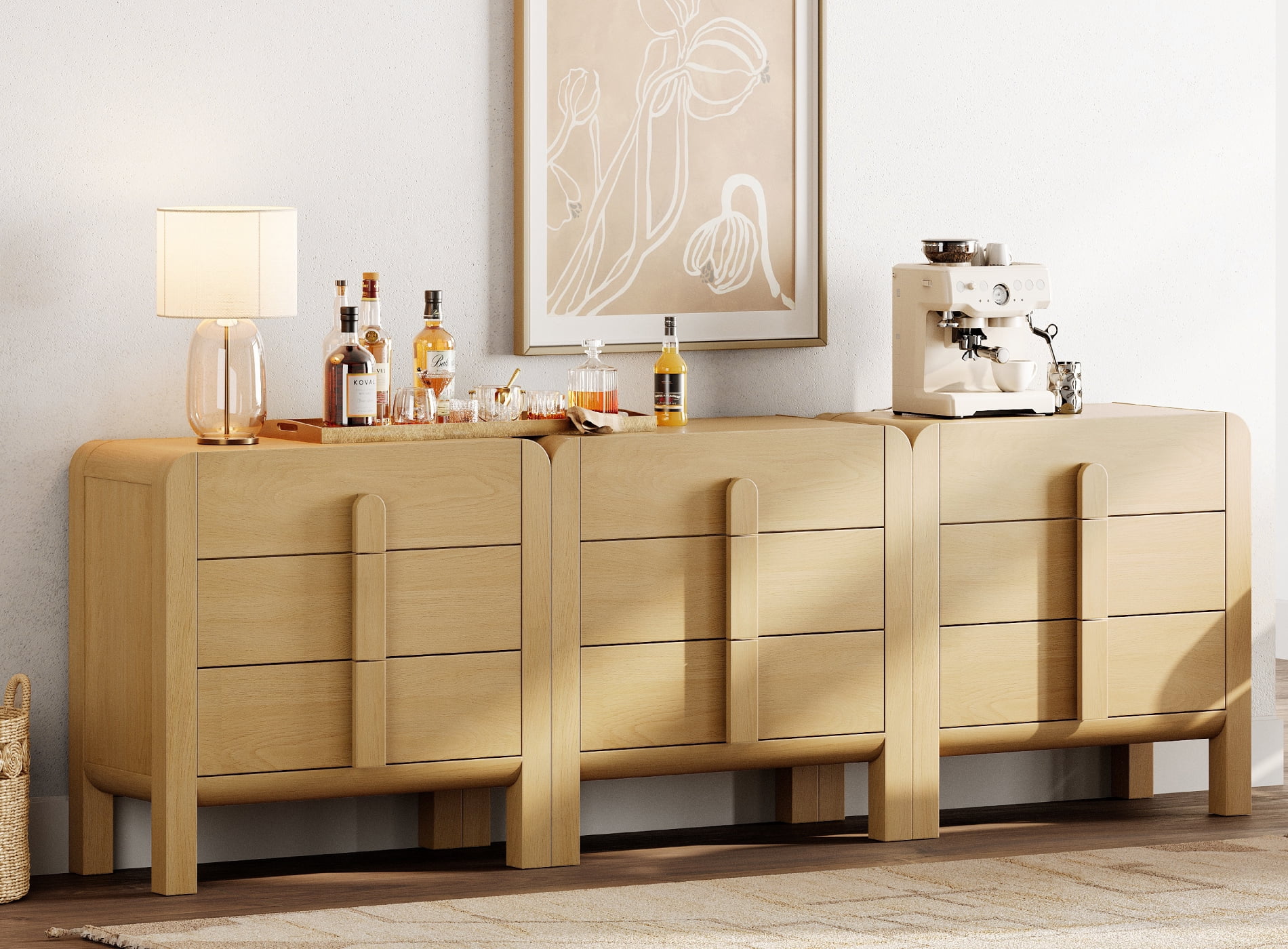 Dresser for Bedroom, Mid Century Chest of Drawers with Storage, 9 Drawer Dresser with Curved Profile Design, Wooden Modern Dresser for Living Room, Bedroom, Entryway