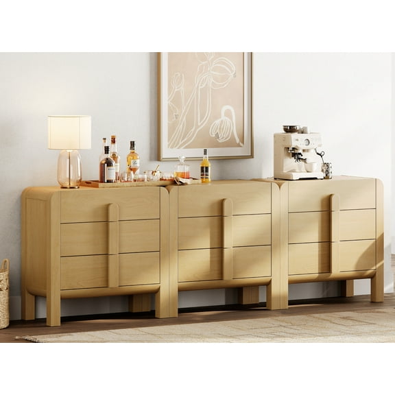 Dresser for Bedroom, Mid Century Chest of Drawers with Storage, 9 Drawer Dresser with Curved Profile Design, Wooden Modern Dresser for Living Room, Bedroom, Entryway