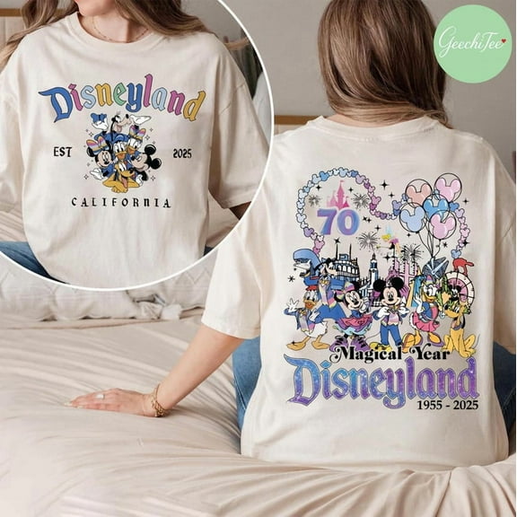 Two-Sided Disneyland 70Th Anniversary Shirt, Mickey & Friends Disneyland Castle Platinum Celebration 1955-2025 T-shirt, WDW Matching Family