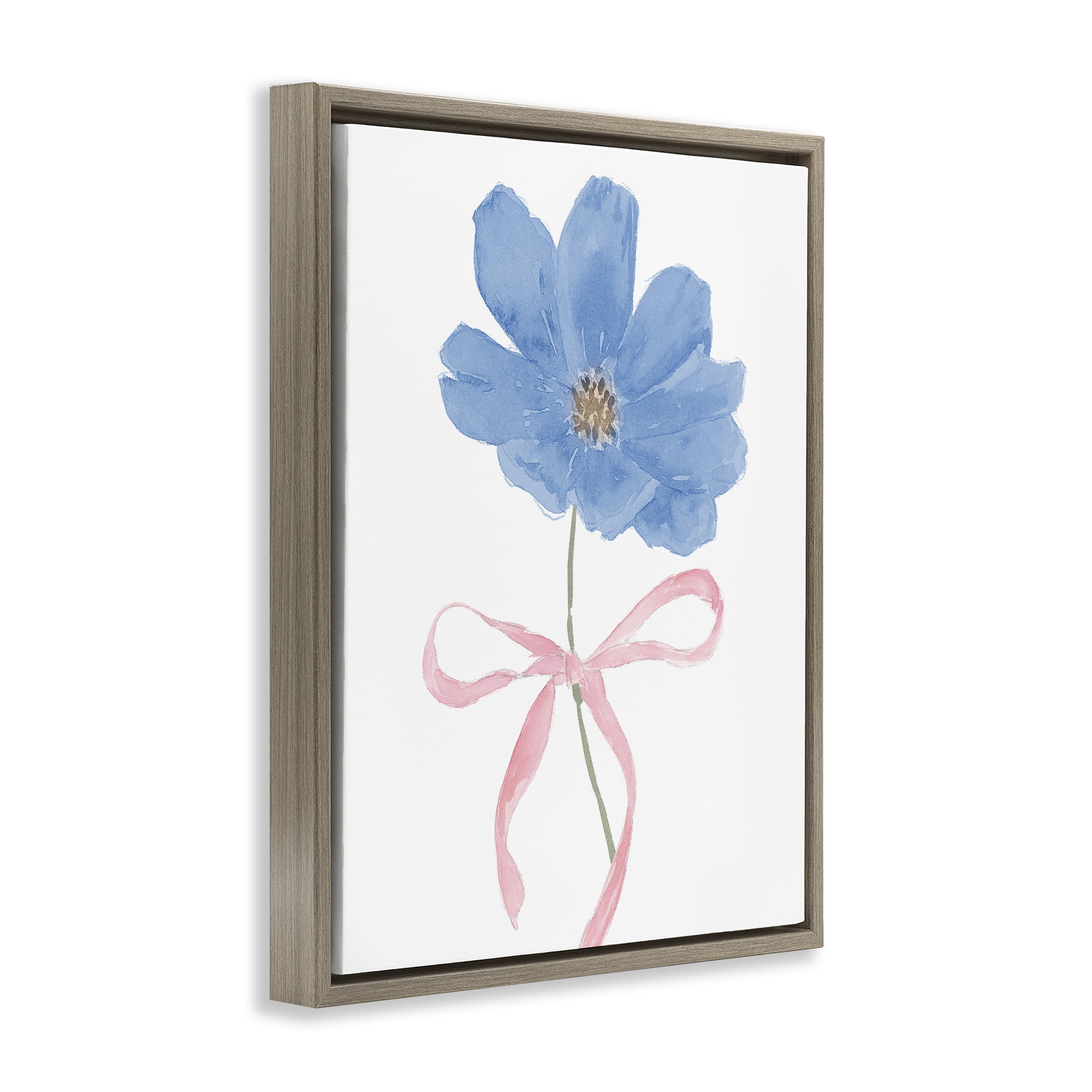 Stupell Industries Blue Bow Bloom Brown Framed Floater Canvas Wall Art, design by Lucille Price