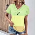 thumbnail image 2 of MIUOWANP Women's Aesthetic Long Sleeve Tops Color Blocking Fake Button V-neck T-shirt Fashionable Loose Pleated Collar Pullover Size XL(10)Green, 2 of 4