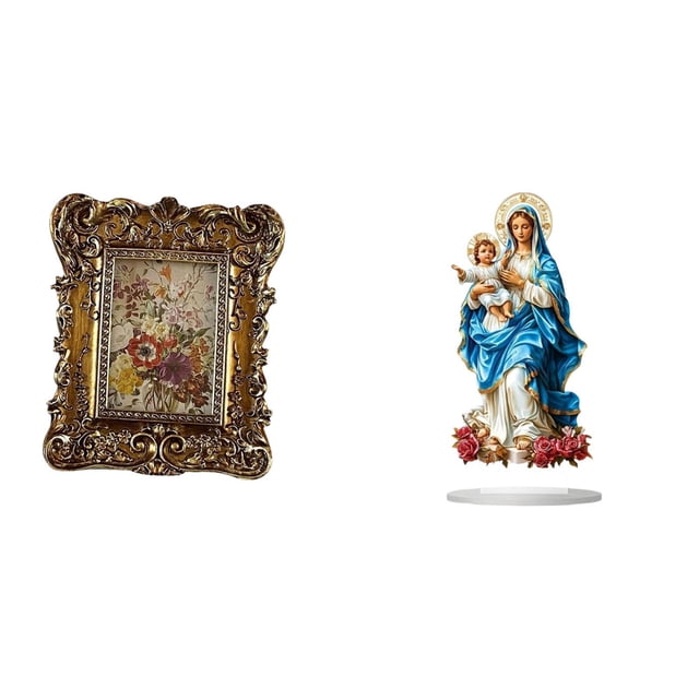 Marco de fotos,Marco de fotos retro Marco de fotos de mesa vintage,Marco de fotos adornado para colgar en la pared,decoración del hogar,Letrero de mesa,Decoración de escritorio acrílica