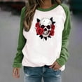thumbnail image 2 of VKOYWKM Crew Neck Sweatshirts Women Halloween Skull Sweatshirt Cute Spooky Graphic Sweatshirts Oversized Raglan Long Sleeve Sweatshirts Fall Pullover, 2 of 8