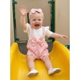 thumbnail image 4 of BemeyourBBs Newborn Baby Girl Summer Clothes Cotton Outfits Faux Two-piece Romper Bow Print Ruffled Trim Short Sleeve Jumpsuit and Bow Headband 2 Pcs Set, 4 of 9