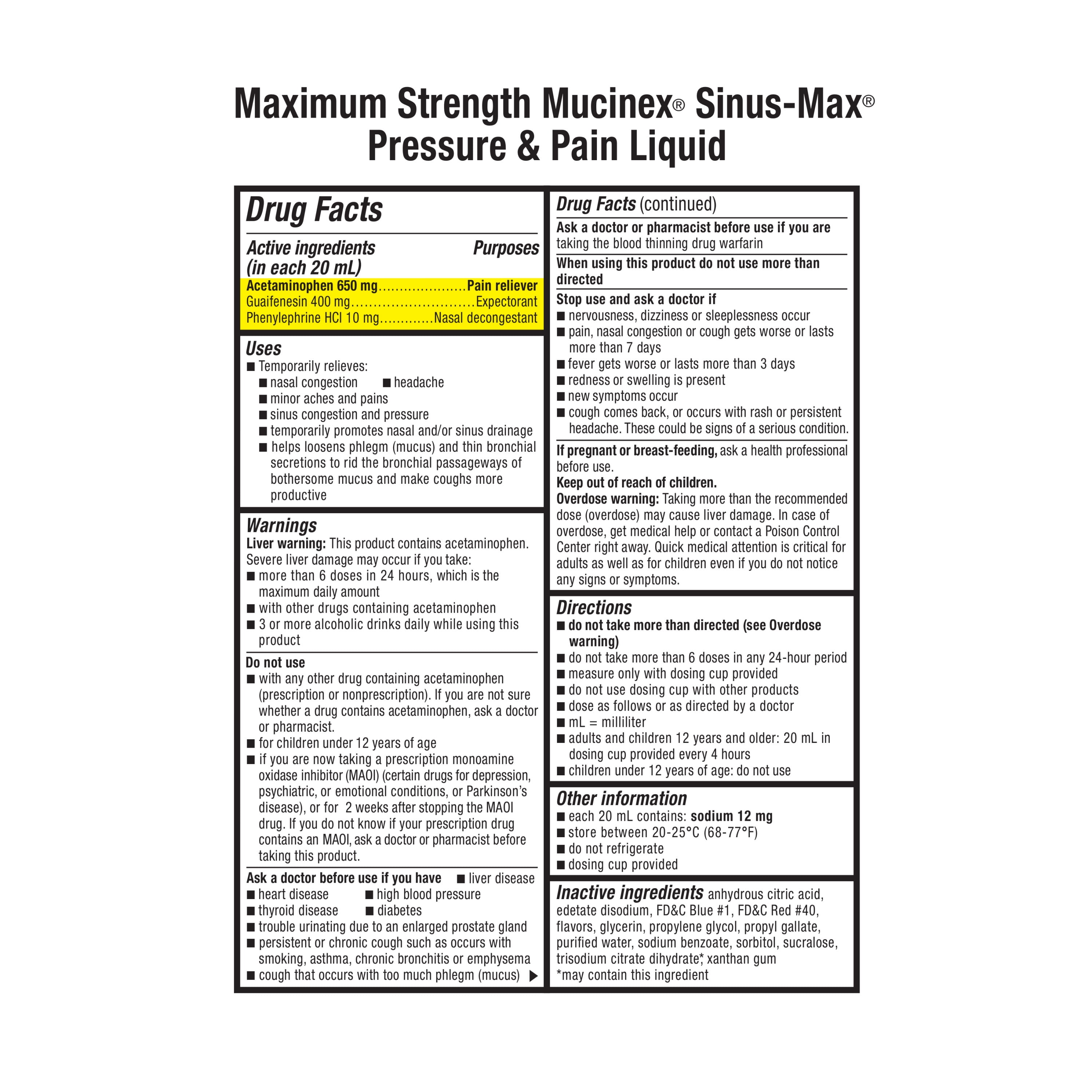 Mucinex Sinus-Max Adult Liquid Severe Congestion Relief, 6 oz {Pack of 6}