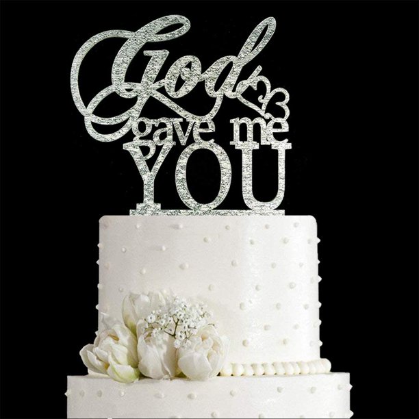Topper para pastel de boda JIEEIN de acrílico con brillo plateado 15 x 18 cm