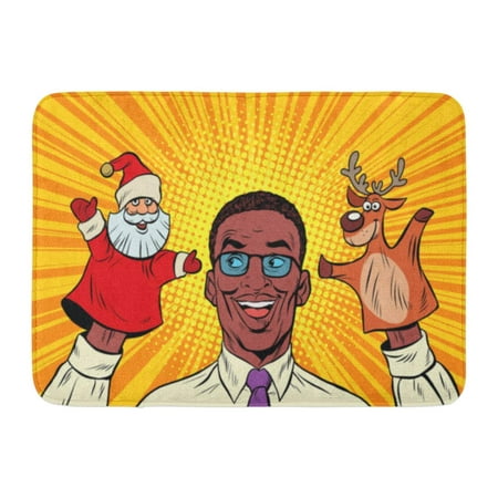 GODPOK Actor Black Man Happy Dad Christmas Puppet Theater Pop Retro Santa Claus and Reindeer Red Face African Rug Doormat Bath Mat 23.6x15.7