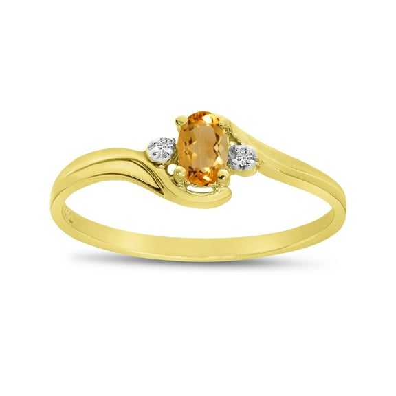14k Yellow Gold Oval Citrine And Diamond Ring