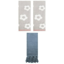 Unique Bargains 3 Pack Solid and Floral Soft Absorbent Cotton Hand Towels 14" x 30" Blue/Grey