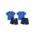 thumbnail image 2 of BemeyourBBs Toddler Baby Boy Summer Clothes Infant Baby Boys Summer 2 Piece Outfit Excavator Truck Airplane Embroidery Short Sleeve T Shirt and Elastic Waist Solid Pockets Shorts Set, 2 of 9