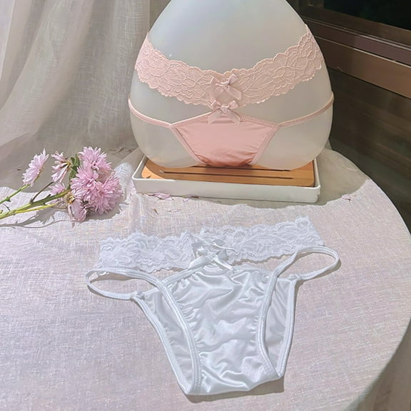 tasrioml Seamless Satin Thongs for Women Hollow Strings Lace No Show Underwear Ladies Sexy Tanga Briefs Low-Waisted T Back Panties