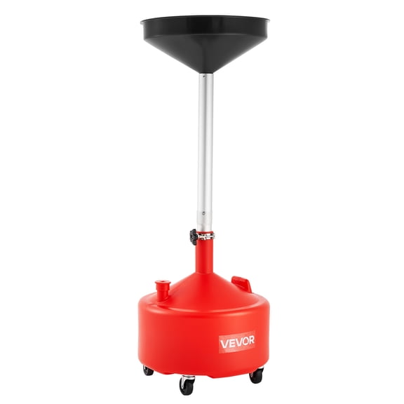 VEVOR 8 Gallon Waste Oil Drain Tank, Industrial Fluid Drain Tank with Adjustable Funnel Height, Portable Oil Drainer with Wheels, Fluid Fuel Transfer Drainage for Auto Repair Shops, Garages, Red