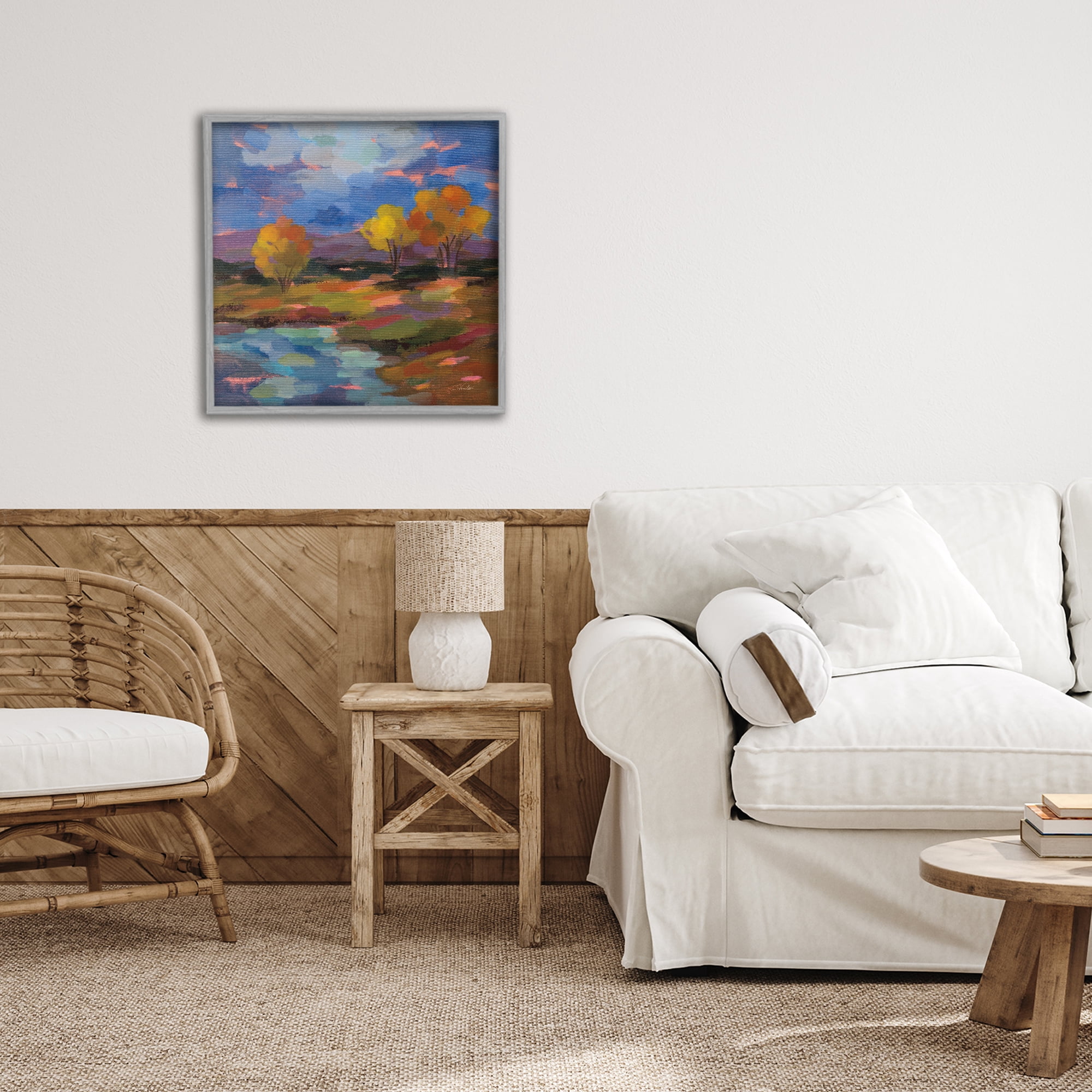 Stupell Industries October Glow Lakeside Reflection Gray Framed Giclee Art, design by Silvia Vassileva