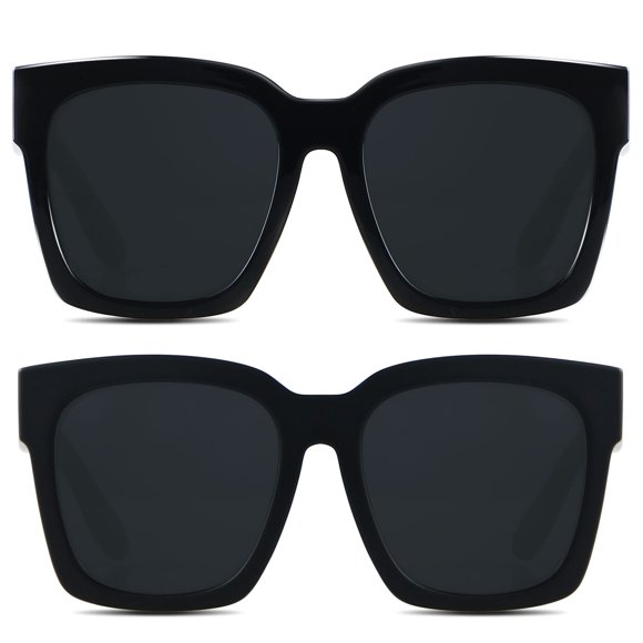 ANDWOOD Gafas de Sol Oversized Cuadradas para Mujer, Paquete de 2 en Negro