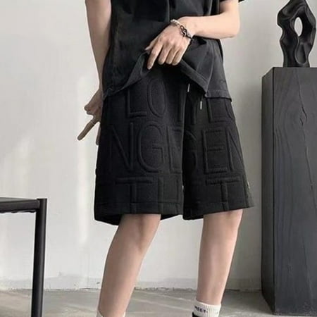 

KDJ Men Letter Print Fashion Knitted Shorts Comfortable Elastic Waist Short Trousers