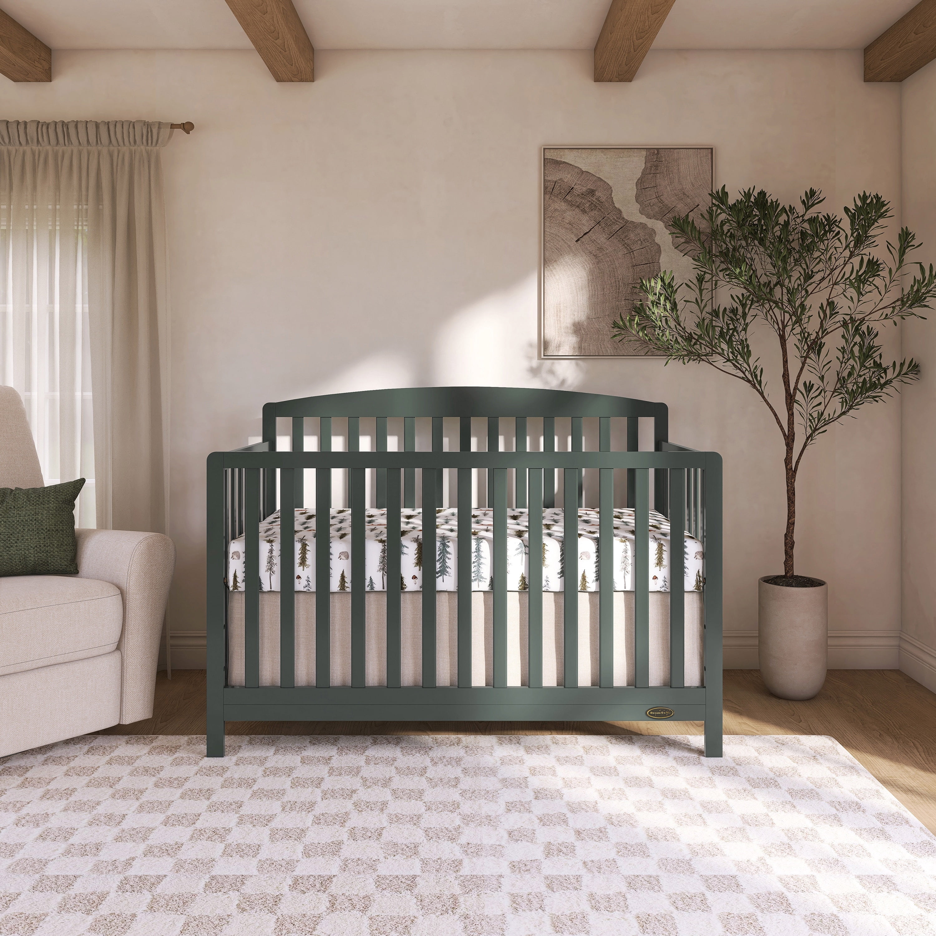 Nursery Bundle, Dream On Me Odelle 5 in 1 Crib in Forest Green and Crib & Toddler Mattress Bundle