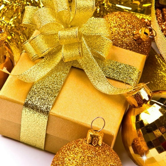 PAMINGONO 2 Rolls Metallic Gold Glitter Ribbon for Elegant present Wrapping and Party Use 25 Yards x 1.57 Inch