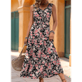 thumbnail image 5 of Women'S Summer Maxi Dress Floral Tie Front Casual Boho Beach Flowy Sundress Black L, 5 of 6