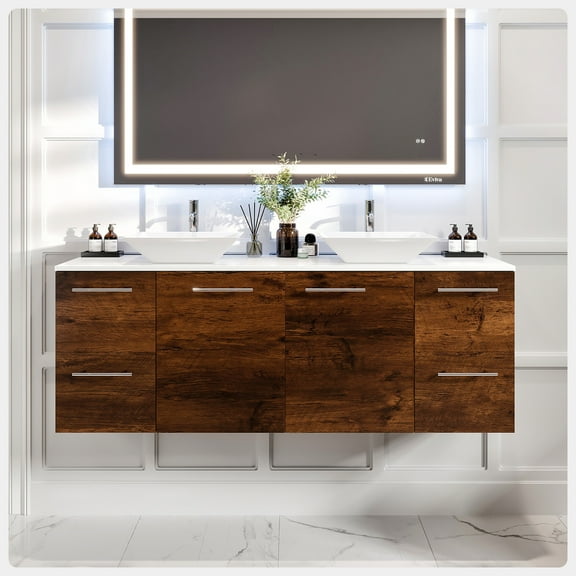 Eviva Luxurious 60 Inch Double Vessel Sink Vanity in Rosewood