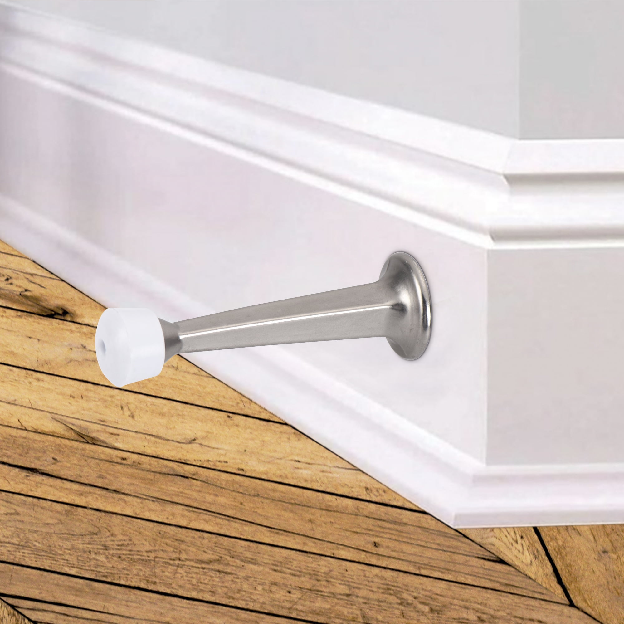 (4 pack) Hyper Tough Screw-in Solid Doorstop, Satin Nickel, 2 Pack, Assembled Product Depth 5.65 Inch