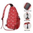 thumbnail image 3 of Sling Backpack,Red Christmas Reindeer Pattern Sling Bag with Water Bottle Holder,Waterproof Sling Bag for Men/Women with Headphone Jack for Hiking,Travel, 3 of 6