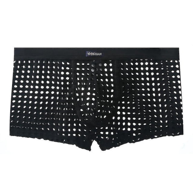 Ropa interior de rejilla para hombre, calzoncillos tipo bóxer transparentes, lencería hueca de malla, pantalones cortos