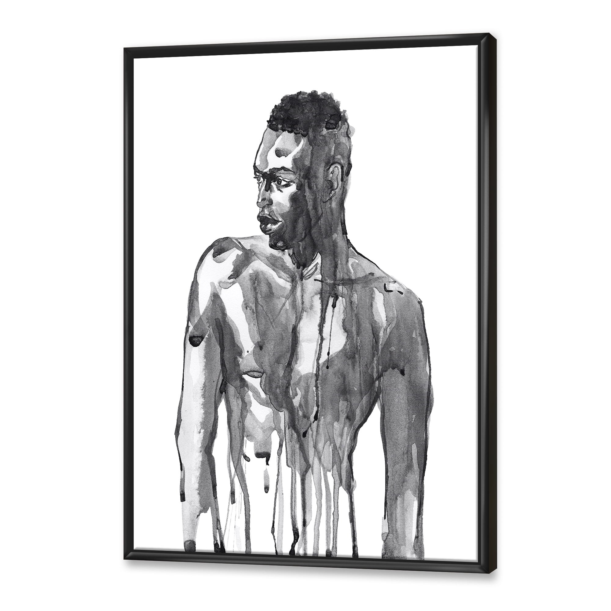 Designart 'Portrait of Handsome African Man On White I' Modern Framed Canvas Wall Art Print