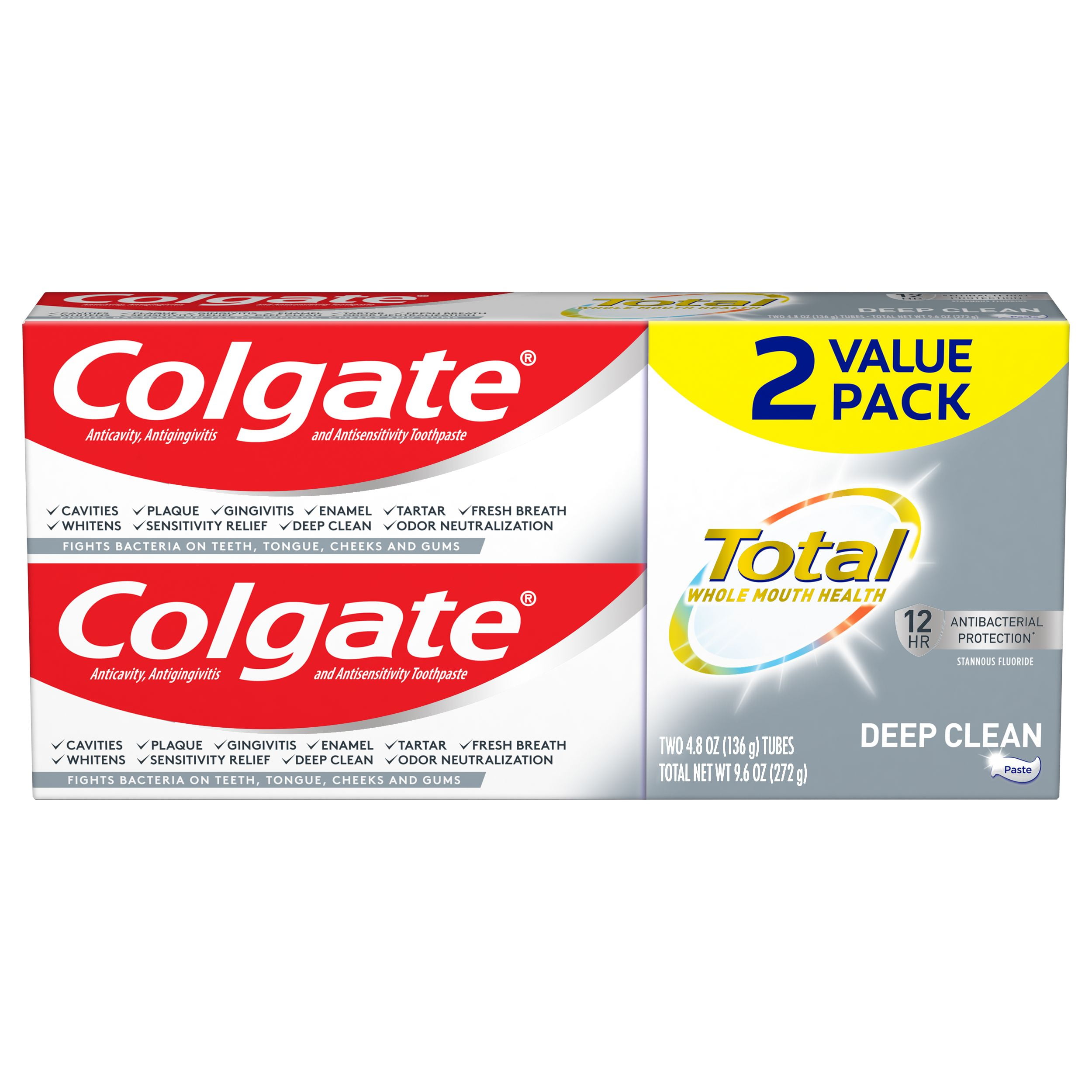 Colgate Total Toothpaste, Deep Clean, 4.8 ounce (2 Pack)