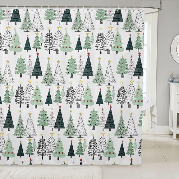 Christmas Tree Shower Curtain Waterproof Fabric Bathroom Decor 71x71 inches